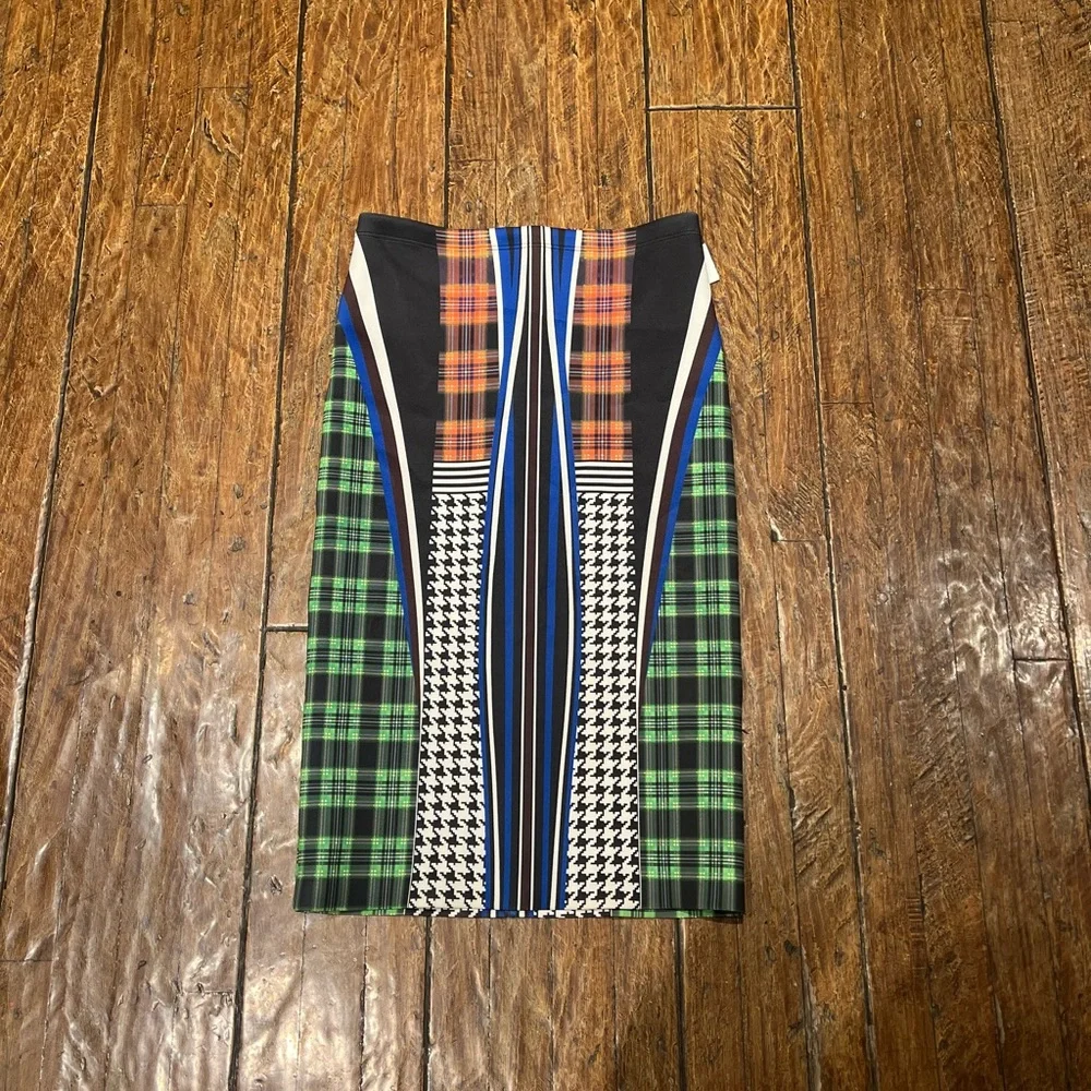 Clover Canyon Asymmetrical Skirt with Plaid and Stripes Sz S New No Tag